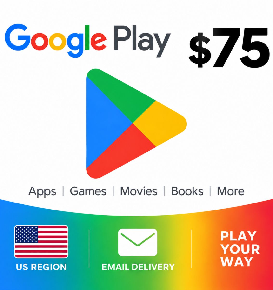 Google Play 75 Gift Card US Region Email Delivery